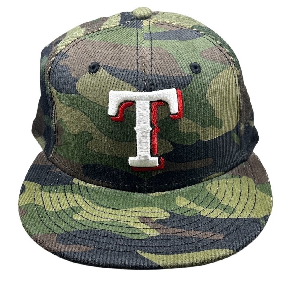 New Era 59FIFTY Texas Rangers Camo Corduroy Fitted Cap Hat Green Size 7 1/8 MLB